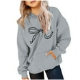 thumbnail image 2 of Cowsor Cute Hoodie for Teen Girls Trendy Bow Print Preppy Hooded Sweatshirts Kids Pullover Long Sleeve School Outfits, 2 of 7