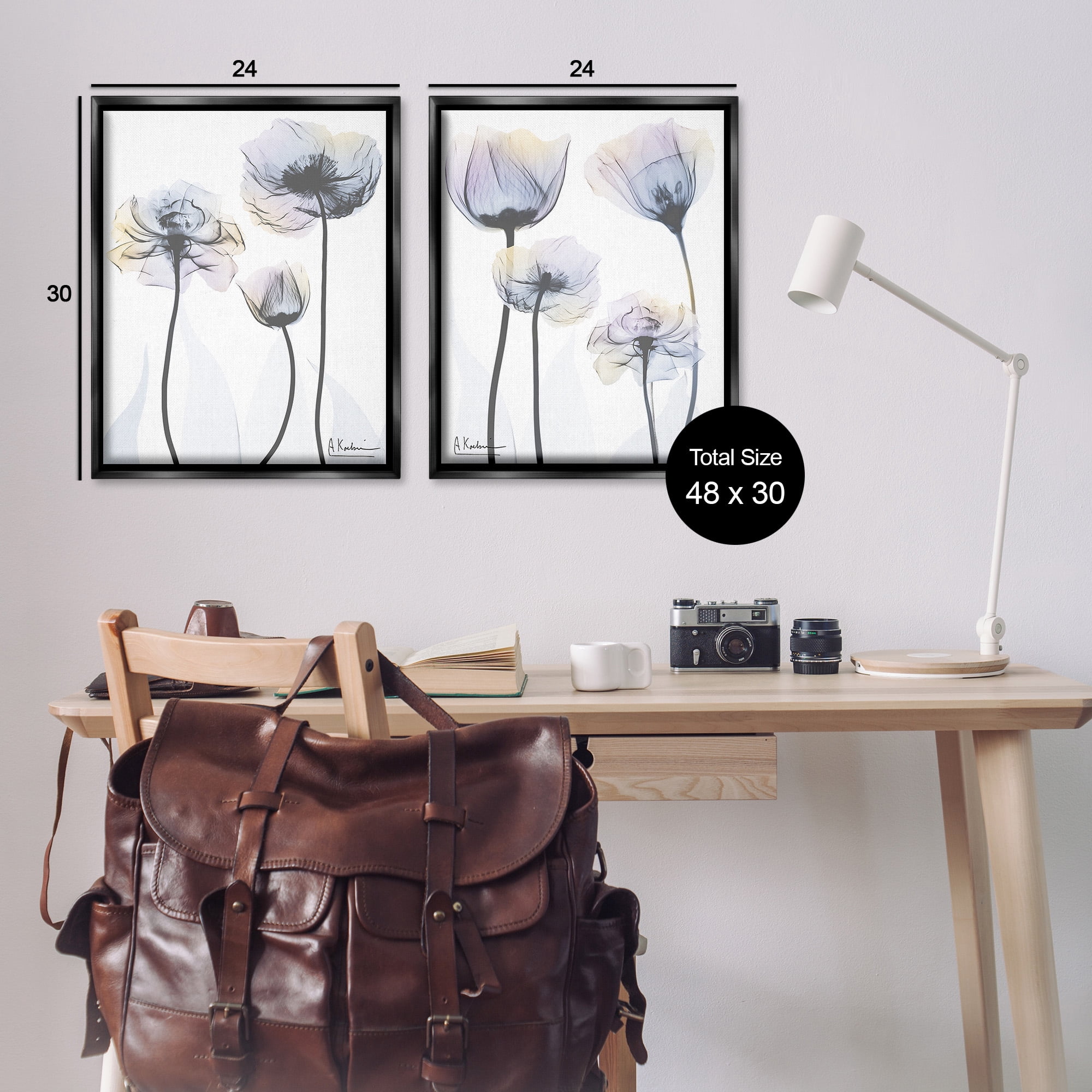 Stupell Industries Modern X-Ray Blooms Botanical & Floral Photography Black Floater Framed Canvas Art Print Wall Art, 25 x 31, Set of 2