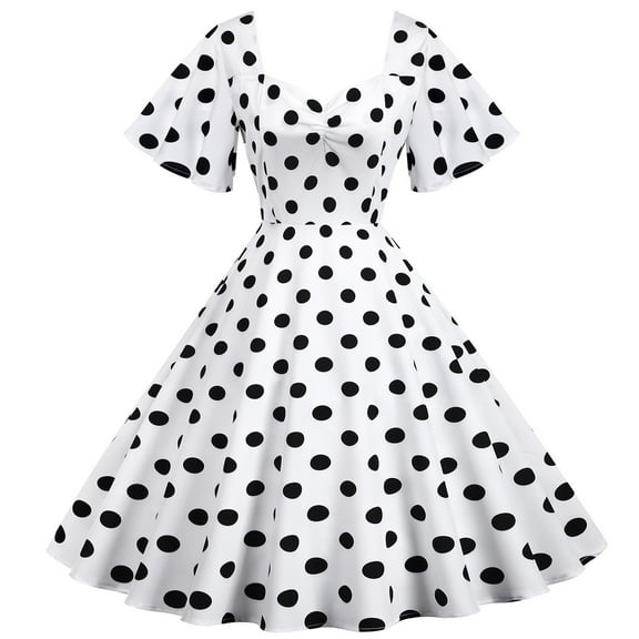 Inkach Womens Wave Hem Polka Dot Mid-Length Hem Dress