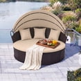 thumbnail image 1 of Gymax Lit de Jour Rond pour Patio Extérieur avec Coussins à Auvent Rétractable, Coussins Décoratifs pour Pelouse, Beige, 1 of 9