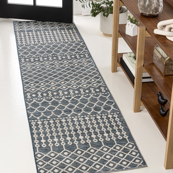 JONATHAN Y SAVANNAH 2 x 8 Runner Rug, Zana Moroccan Machine-Washable Reversible - Navy/Cream, SVH110A-28