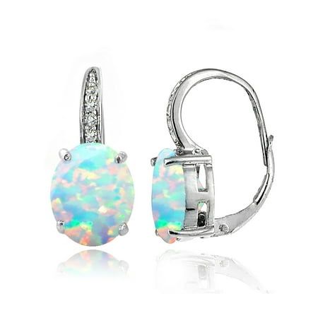 Sterling Silver Created White Opal Topaz Oval Leverback Sterling Silver Created White Opal Topaz Oval Leverback Earrings