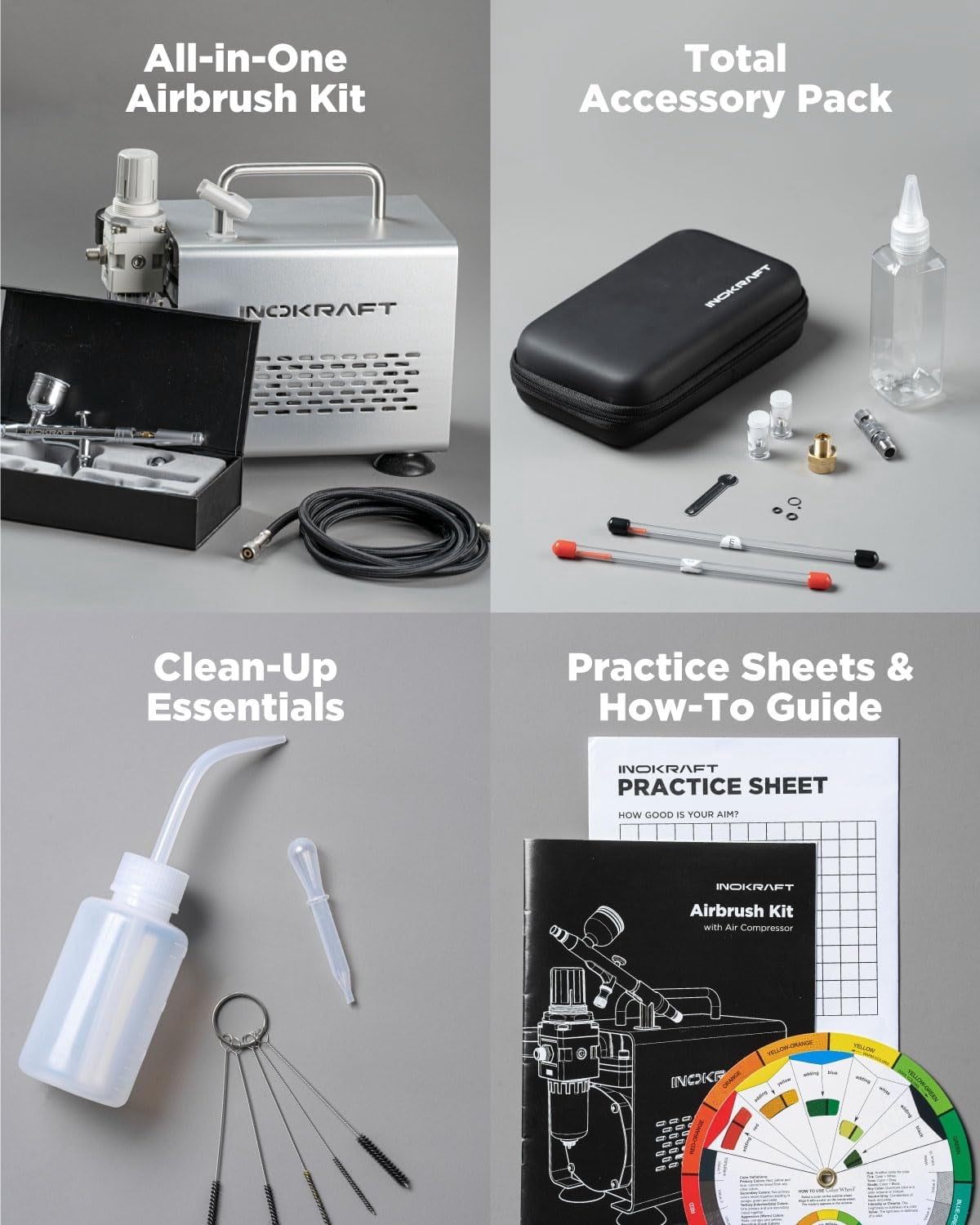 InoKraft Airbrush Tool Set with Trigger Gun, Siphon Feed, 4-Piece Set