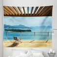 thumbnail image 1 of Ocean Tapestry, Interior Balcony Panoramic Seascape Coastal Island Seaside Theme Summer Holiday, Fabric Wall Hanging Decor for Bedroom Living Room Dorm, 5 Sizes, Blue and White, by Ambesonne, 1 of 1