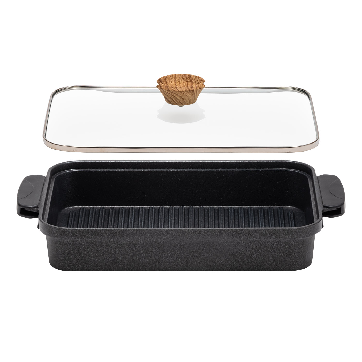 IRIS USA Cast Aluminum Indoor Non stick Grill Pan with Lid and Silicone