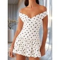 thumbnail image 4 of Black And White Polka Dot Off Shoulder V Neck Bubble Mini Dress A-Line Party Dress, 4 of 7