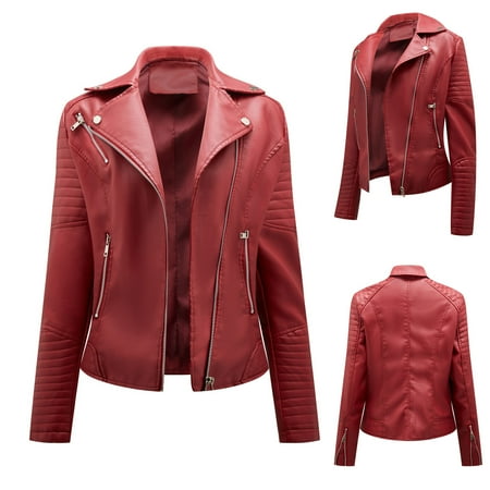 

CEHVOM Womens Warm Long Sleeve Jacket Slim Winter Parkas Leather Coats