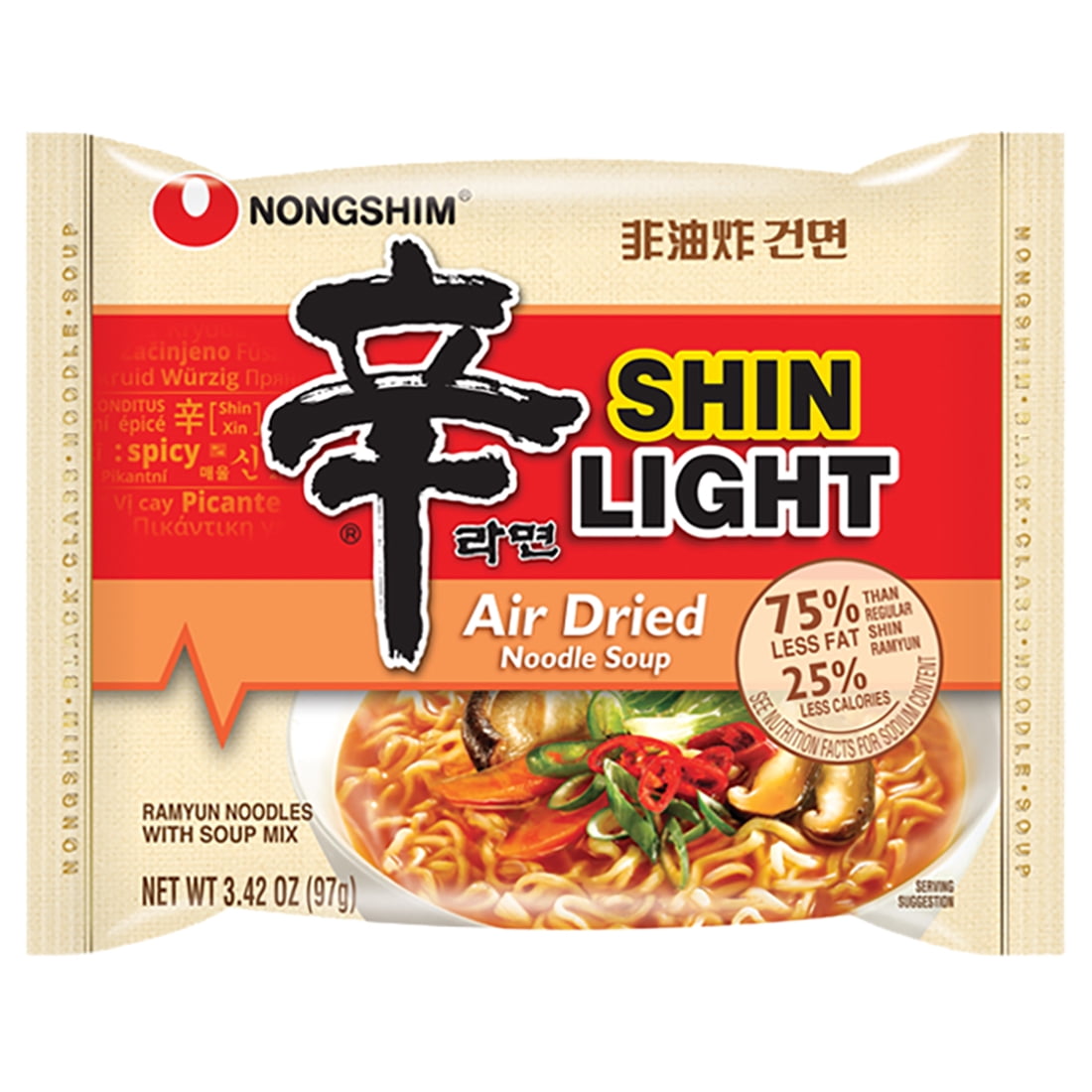 Nongshim Shin Light Air Dried Noodle Soup 4-PACKS 13.6 Oz (388 g) -  LIGHT 13.6 Oz