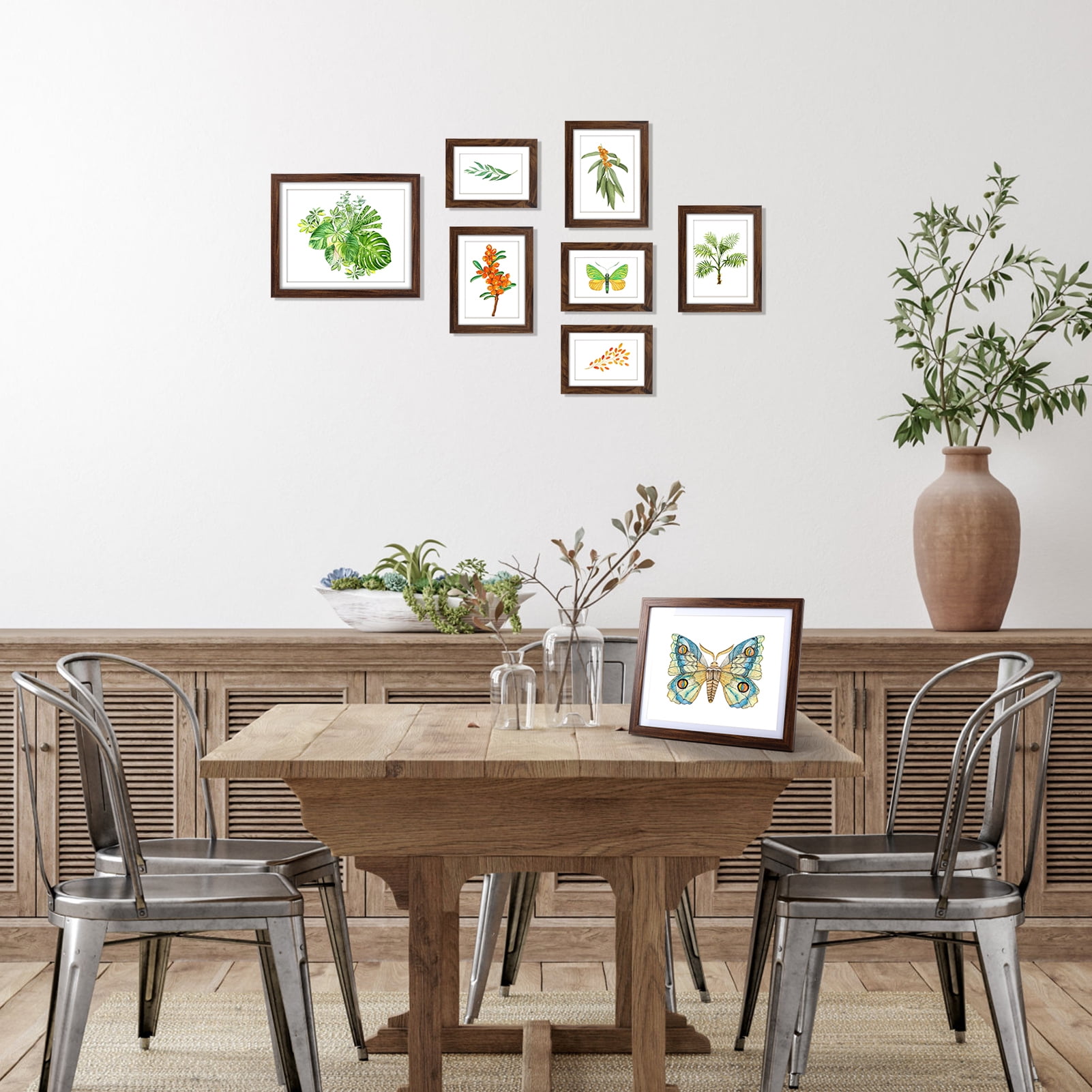 10 Pack Brown Gallery Wall Picture Frame with Mat Set of 10, Assorted Multiple Sizes Photo Frames for Wall or Tabletop