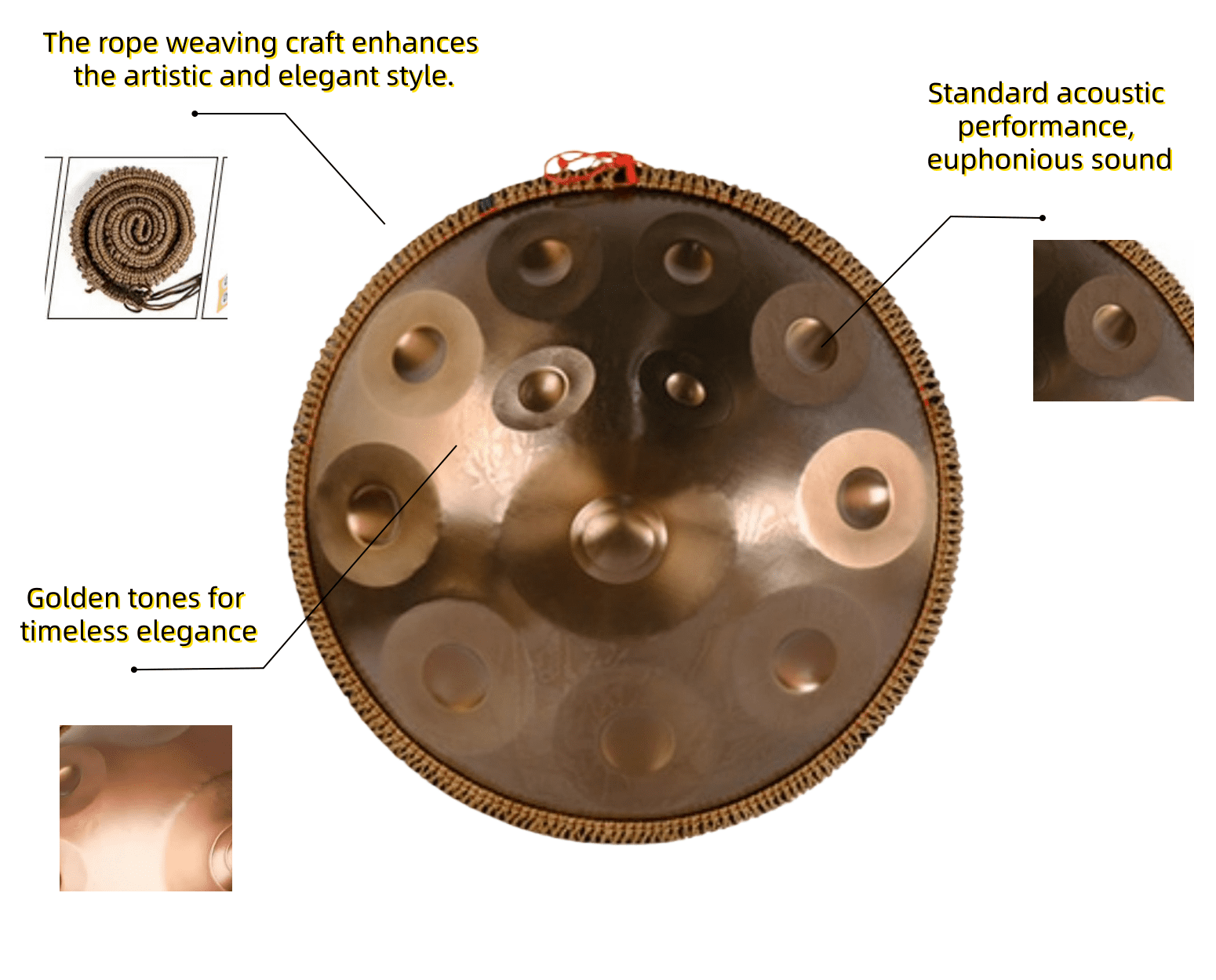 12-Tone Gold Handpan Percussion Instrument for Meditation Relaxation Yoga Concert - Ideal for Beginners Music Lovers
