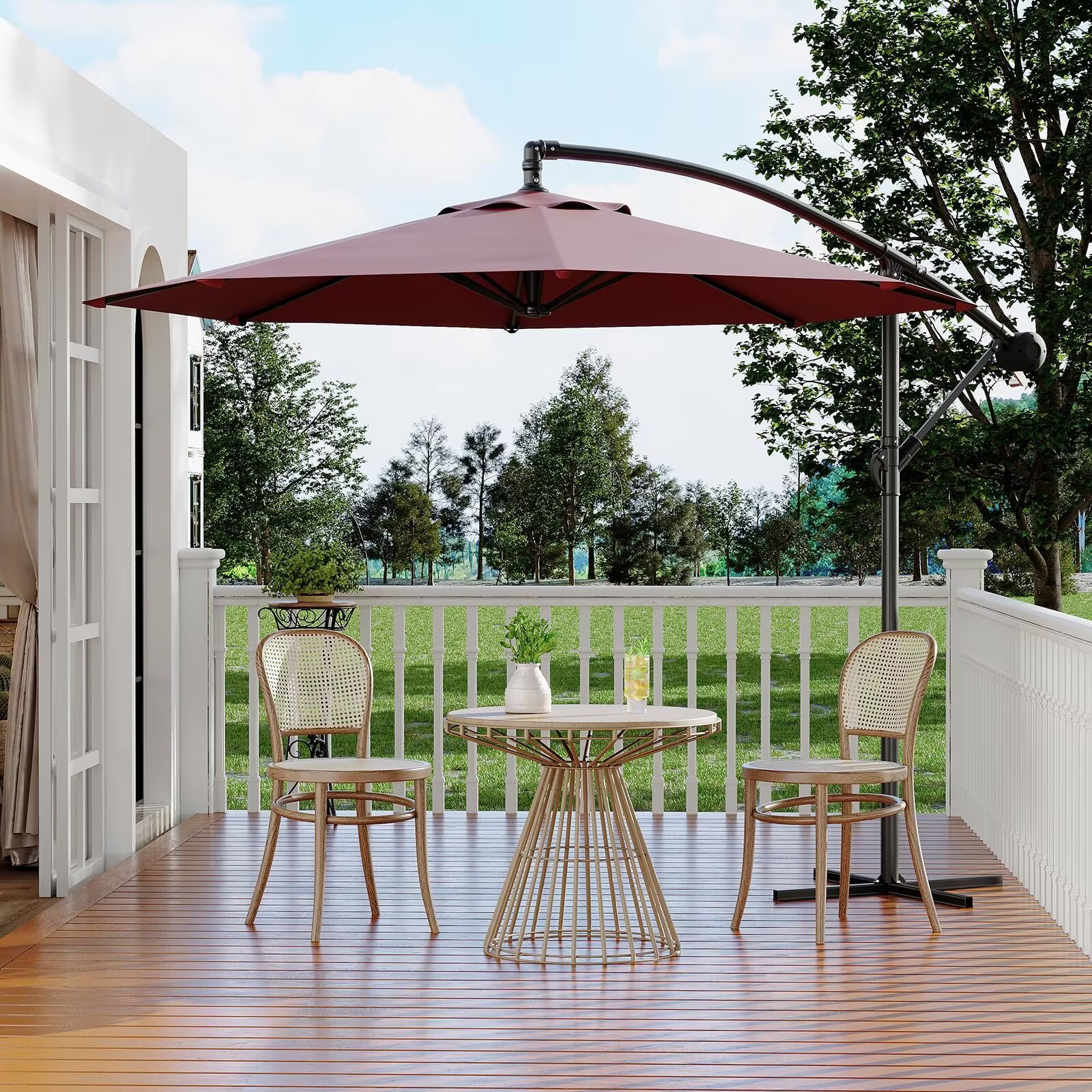 HELLONE 10FT Cantilever Umbrella outdoor patio, Offset Patio Umbrella with Easy Lift & Tilt Adjustment, UV Protection Fade Resistant for Deck, Pool, Garden, Burgundy
