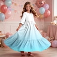 thumbnail image 6 of Little Girls Maxi Dress 4-14 Years Ruffle Half Sleeve Round Neck Floral Print Tiered Long Dress with Side Pockets Watermelon Red P 5-6 Years, 6 of 7