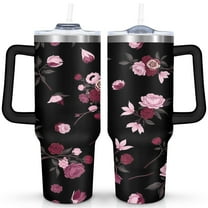 40 OZ Gothic Flowers Rose Wildflowers Travel Mug Gifts for Women Men Birthday Travel Cup Gifts for Husband Son Dad Insulated Stainless Steel Water Bottle with Handle
