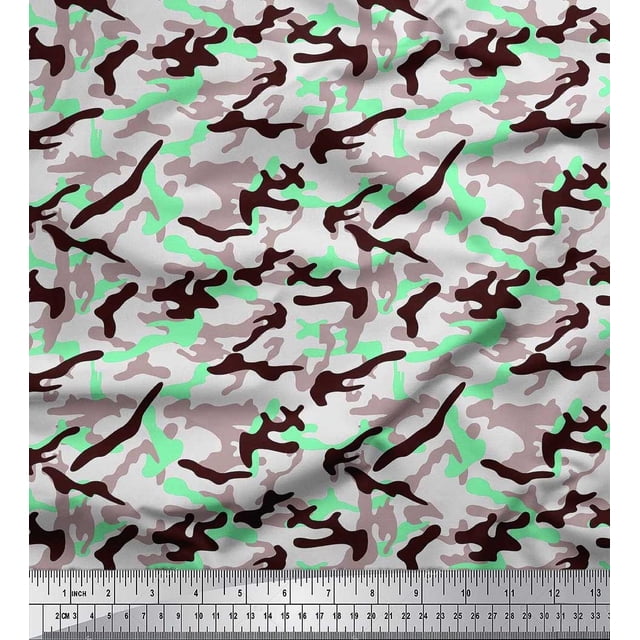 Soimoi Rayon Crepe Fabric Two Tone With White Camouflage Decor Fabric Printed Yard 46 Inch Wide