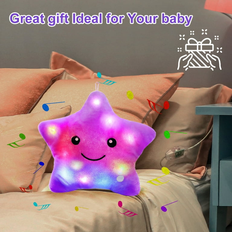 Rirool 14 Creative Twinkle Star Glowing LED Night Light Plush Pillows Light up Stuffed Animal Toys Birthday for Toddler Kids Purple
