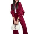 thumbnail image 2 of Women's 2 Piece Outfits Oversized Sweatsuit Zip Up Long Sleeve Sweatshirt with Wide Leg Sweatpants Red L, 2 of 10