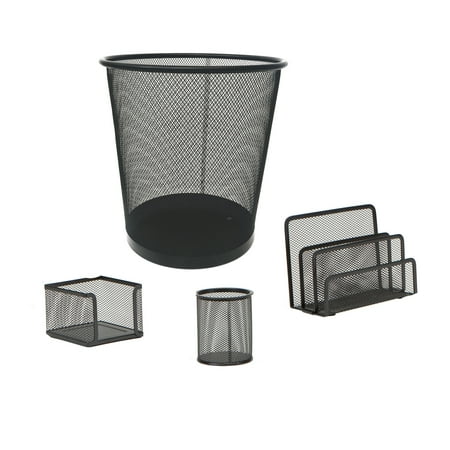 Mind Reader 4 Pc Mesh Desk Organizer Set, Pencil Holder, Letter Tray, Supply Organizer, Trash Can