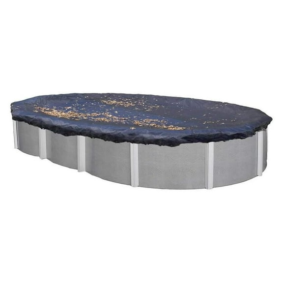 Heavy Duty 18 by 33 Foot Oval Laminated Plastic Woven with Thick Polyethylene Stitching Winter Pool Cover for above Ground Pools, Blue