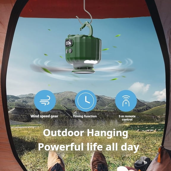 Portable Ceiling Fan with Remote & 3-Speed Night Light, 10400mAh USB Rechargeable, Digital Display & Power Bank, Safe Hanging Fan for Camping, Tent, Bedroom, Dorm
