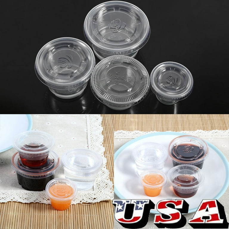 EDI [4 OZ, 50 Sets] Clear Disposable Plastic Portion Cups with Leakproof  Lids, Jello Shot Cups, Condiment and Dipping Sauce Cups, Souffle Cups, BPA Free, R… in 2023