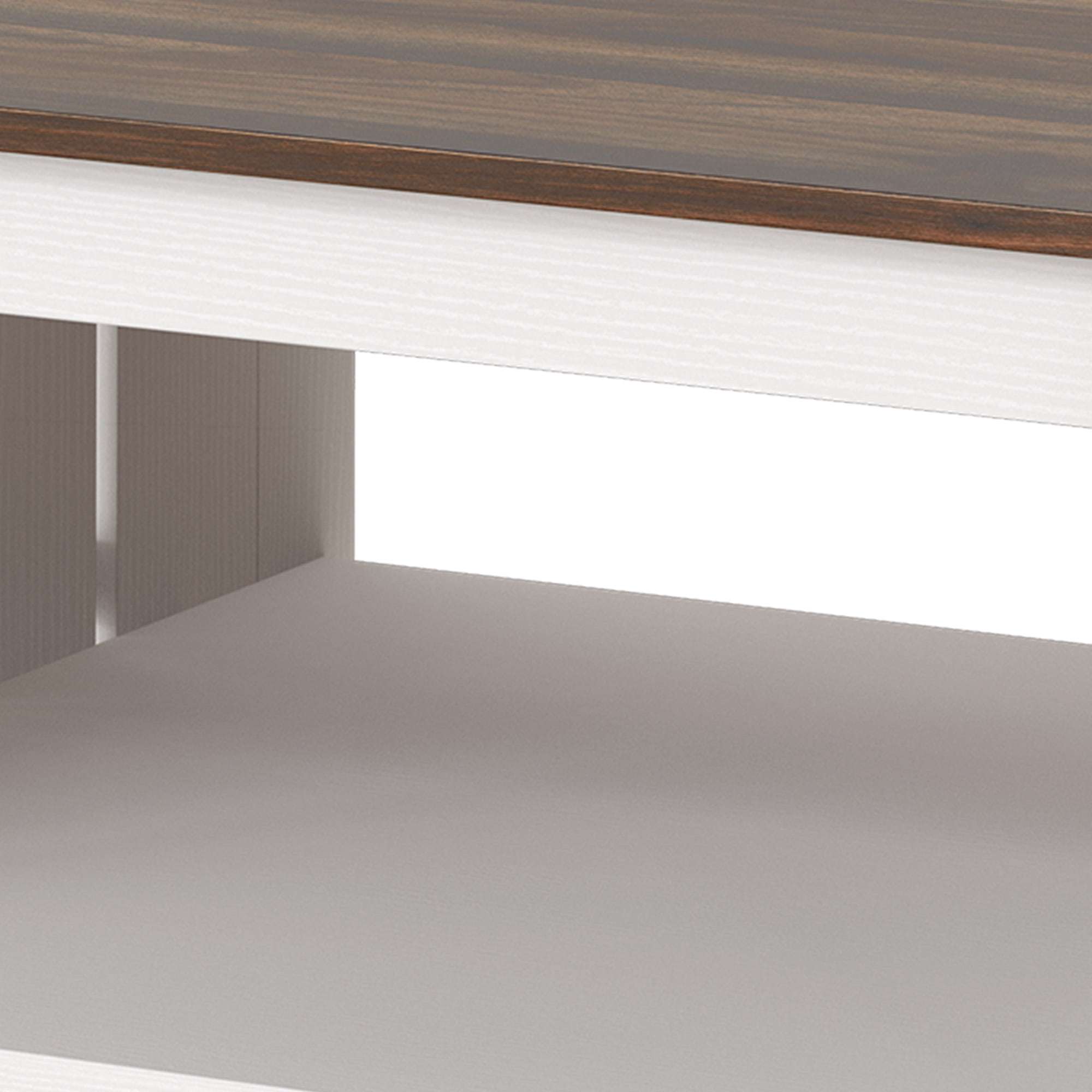 Uforic Coffee Table with Storage Shelf for Living Room, Farmhouse Center Table, White & Walnut