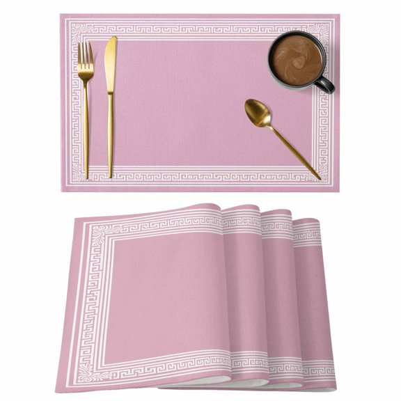 Pink Abstract Art Placemats Set of 12 Greek Key Geometric Country Farm Heat Insulation Washable Place Mats, Non-Slip Table Mats for Dining Table Party Kitchen Decor, 13x19 Inch