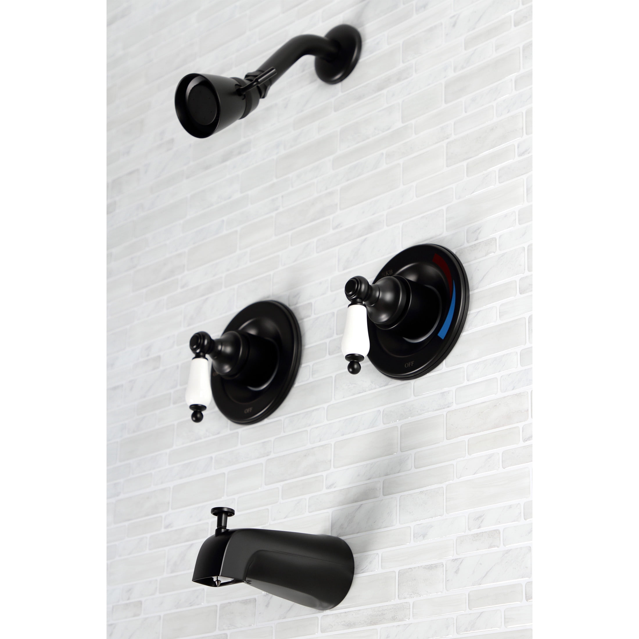 Kingston Brass KB660PL Vintage Double-Handle Pressure Balanced Tub and Shower Faucet, Matte Black