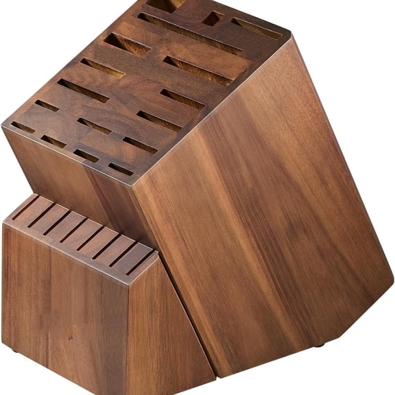 Knife Block without Knives, Large Knife Holder- 25 Slots Acacia Wood Universal Knife Block, Butcher Block Countertop for Knife Storage Organizer
