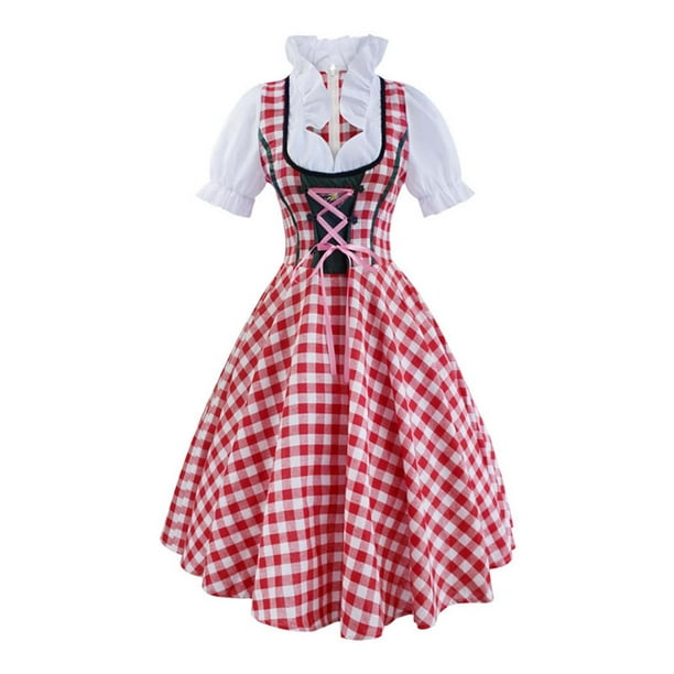 Bmisegm Bavarian Oktoberfest Dirndl Robe Traditionnelle Allemande Tenue de Festival pour les Femmes Lederhosen Style Brode Robe Gothique Florale pour les Femmes Rouge Walmart