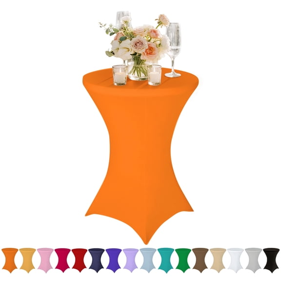 Orange Elastic Tablecloth for 43"x32"  Round Table - Spandex Stretch Cocktail Table Cover for Party, Wedding, Banquet Decor