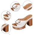 thumbnail image 4 of Rokment Women's Platform Heels Slides Sandals Ladies Fashion Casual Leather Metal Buckle Peep Toe Chunky Block Extra Heeled Dressy Slip on Comfortable Walking Summer Backless Shoes White Size 8.5, 4 of 5