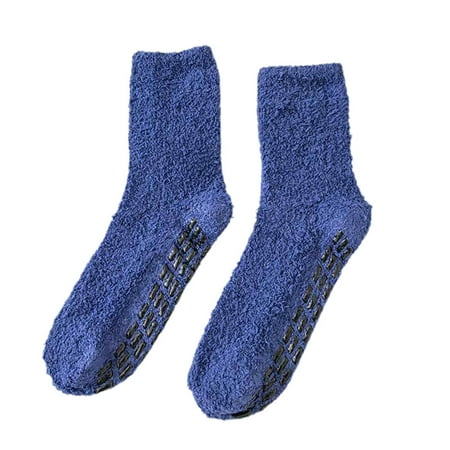 

GHOONEY Unisex Winter Fuzzy Slipper Socks Solid Color Non Slip Grip Warm Floor Hosiery