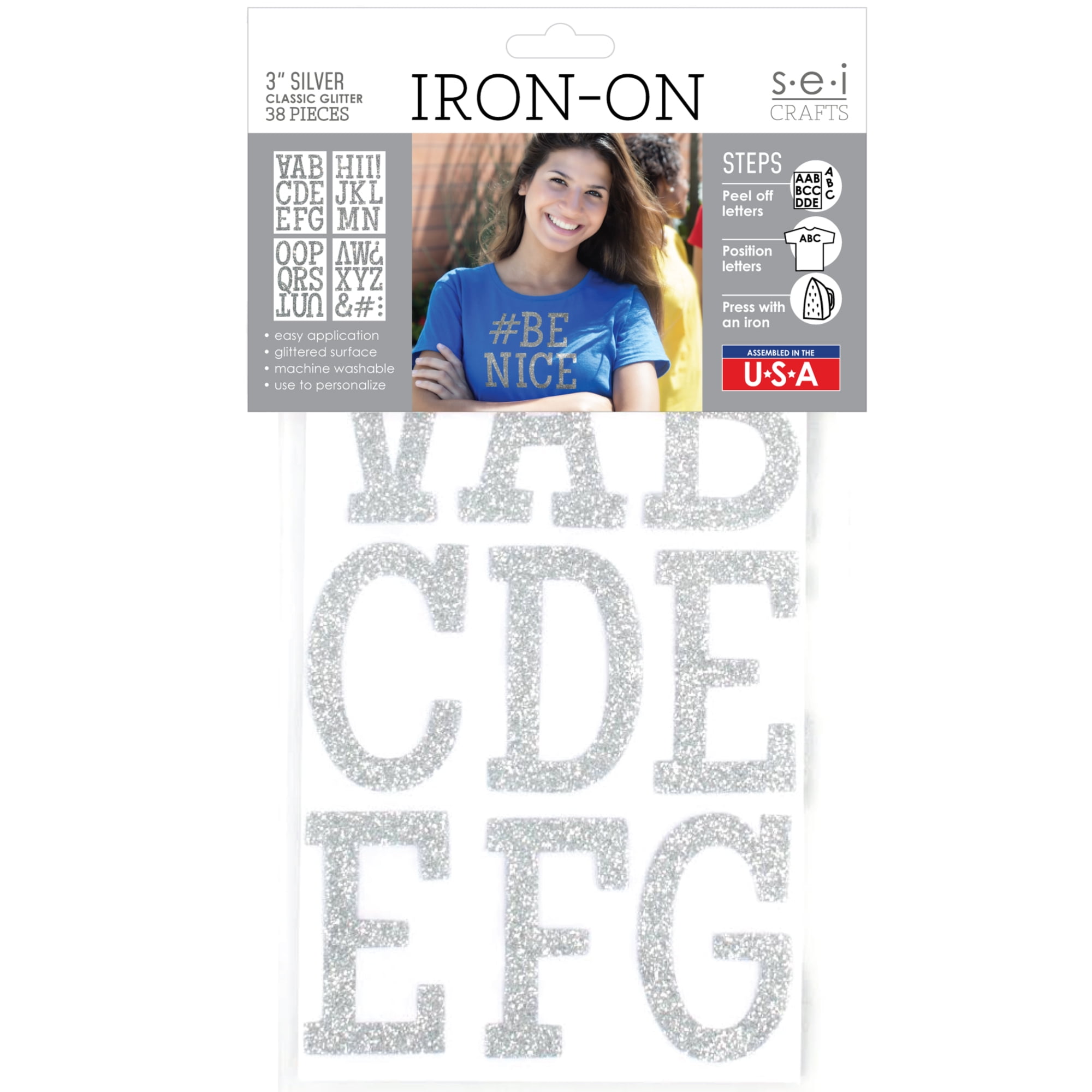  S.E.I. 3-Inch Iron-on T-Shirt Letters, Varsity Glitter Letter  Heat Transfers, Silver : Clothing, Shoes & Jewelry