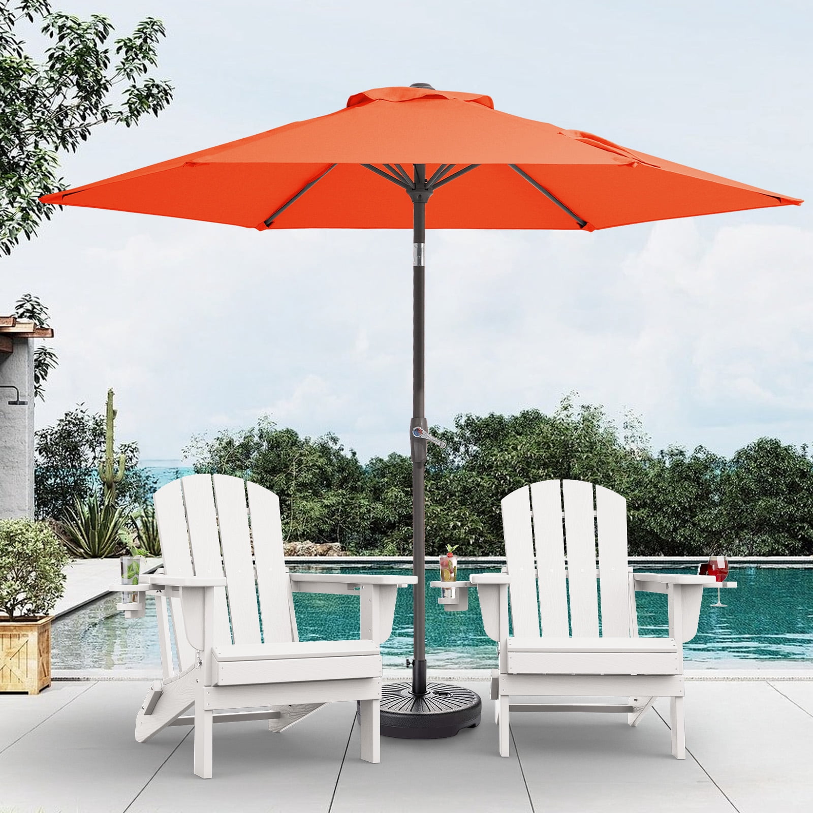 FUNDAZE 7.5' Outdoor Market Patio Umbrella with Push Button Tilt & Crank Lift, UV-Resistant Canopy for Garden, Backyard, Deck, Pool & Patio Dining, Orange