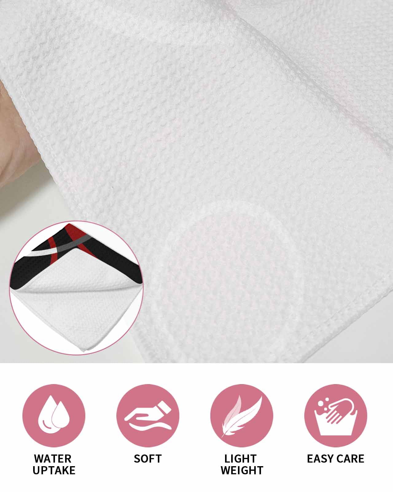Black Red Dish Towels Set, Waffle Weave Kitchen Towels 3 Pieces, White Circle Geometric Abstract Texture Microfiber Hair Face Bath Tea Towel Absorbent Quick Drying Cleaning Dish Cloths, 12"x12"