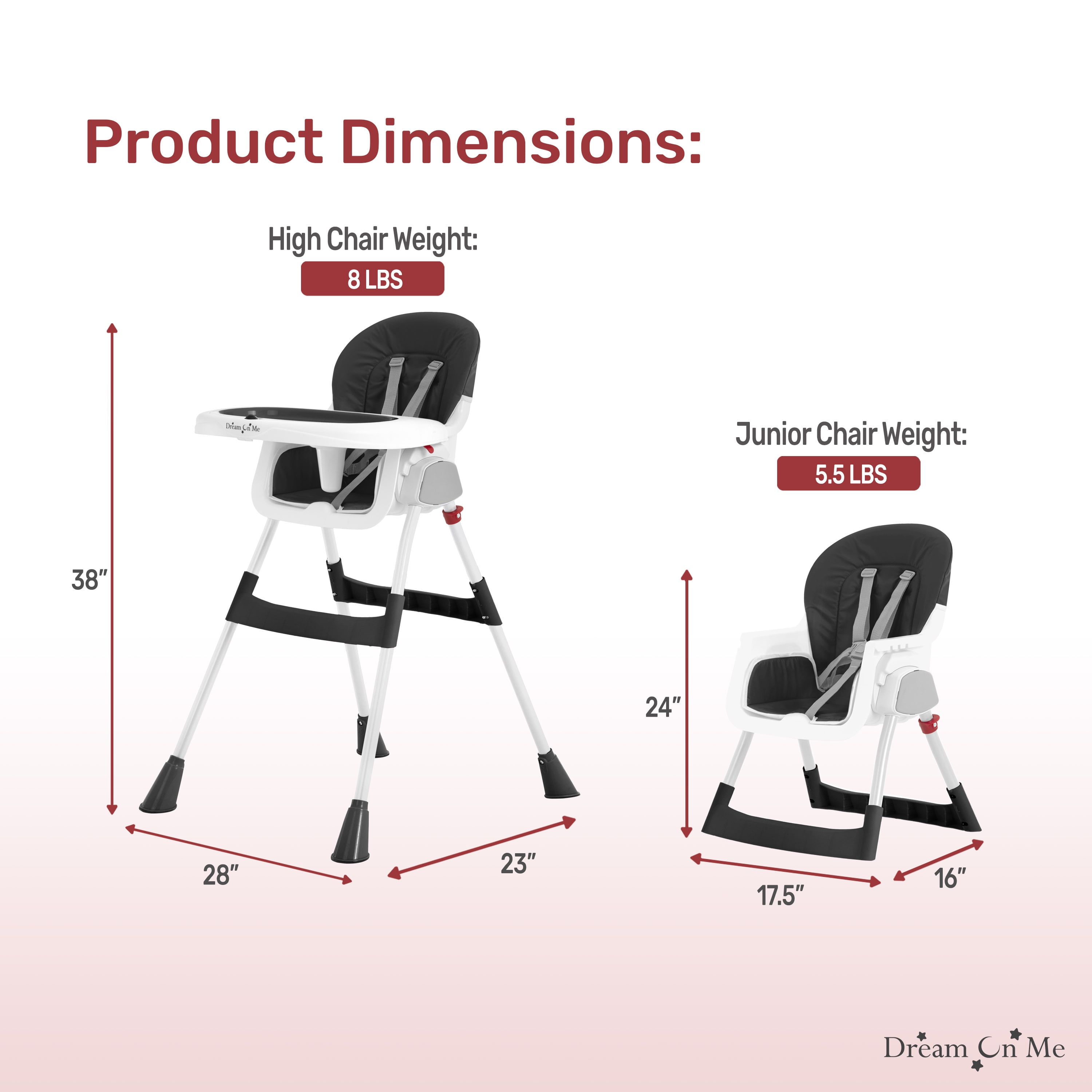 Dream On Me Portable 2-in-1 Table Talk Baby High Chair, Convertible, Compact and Light Weight, Black