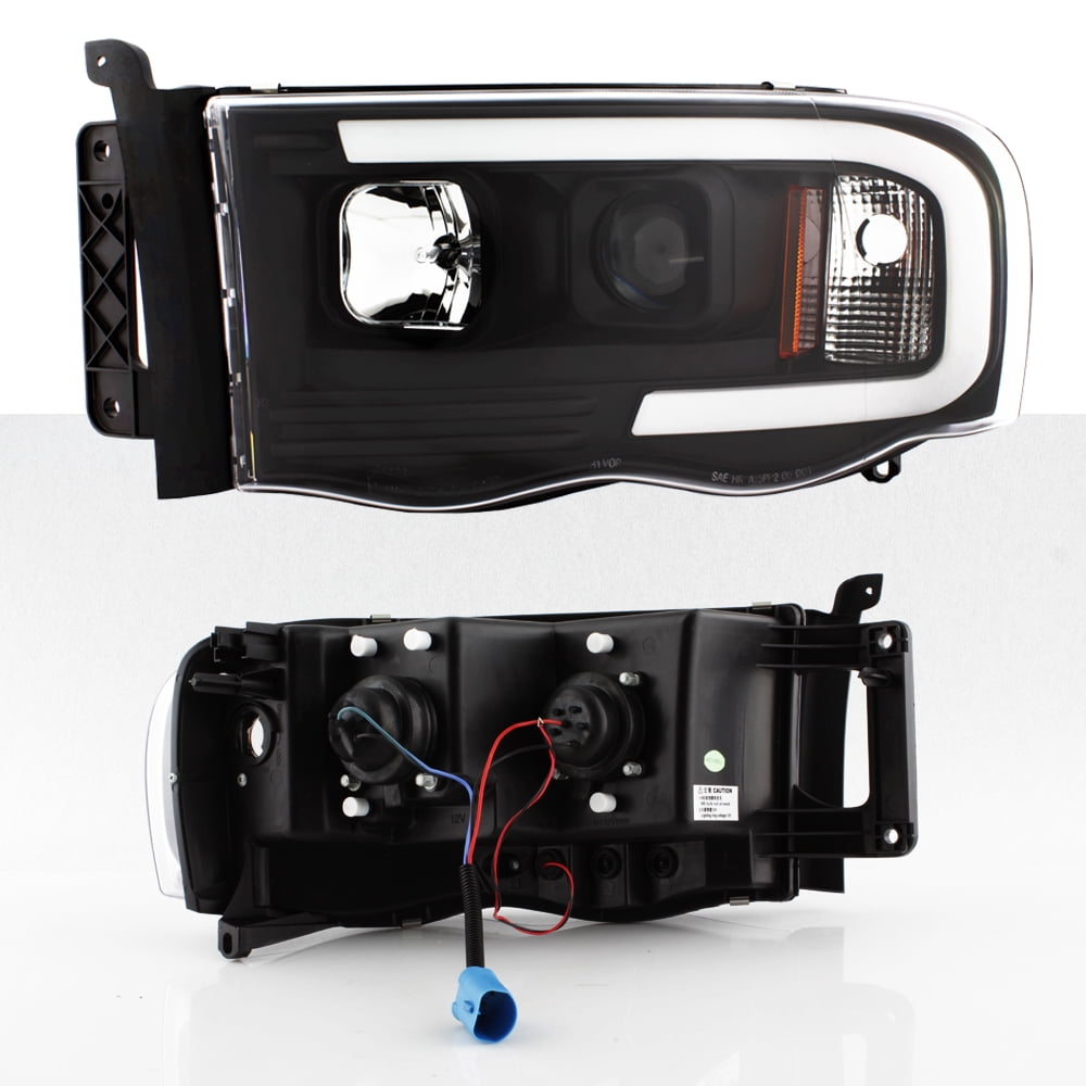 AKKON - For 2002-2005 Dodge Ram 1500 03-05 2500 3500 Black LED Tube Projector Headlights Pair Left+Right Side