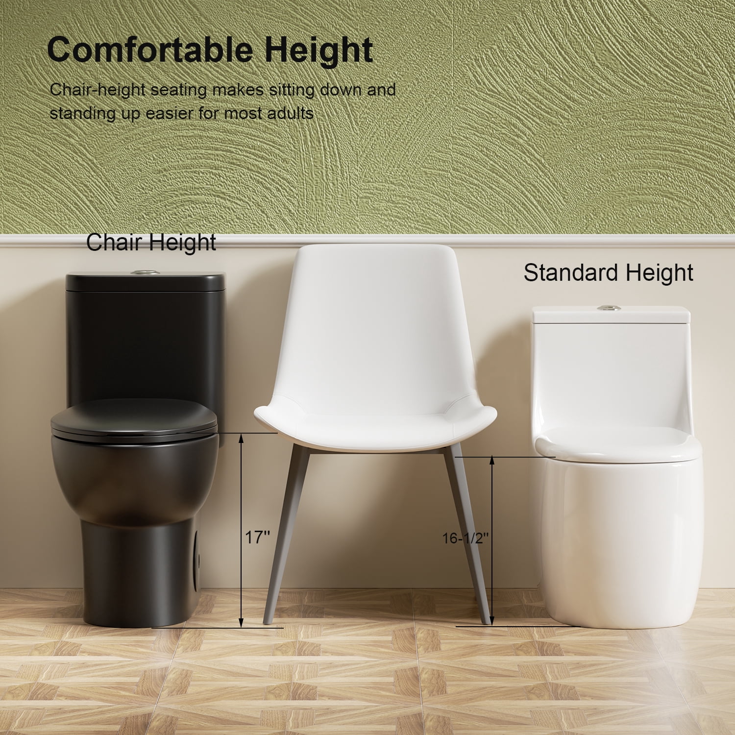 One-Piece Toilet,Powerful & Quiet Dual Flush Modern Toilet with Comfort Chair Seat,1.1/1.6 GPF,Black 02