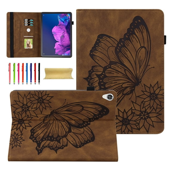 Allytech Case for Lenovo Tab M8 (3rd Gen) TB-8506F TB-8506X, Slim Fit Butterfly Embossed Shockrpoof Kickstand Flip Cover for Lenovo Tab M8 (2nd Gen) TB-8705F (FHD)/M8 TB-8505F/X (HD) 8-inch - Brown