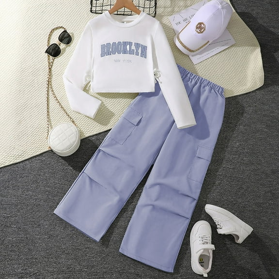 Xiaowennn Girls 2 Piece Outfits Long Sleeve Sweatshirt Shirts And Cargo Jogger Pants Outfits Baby Girl Fashion