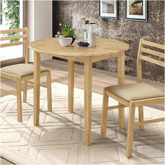 JERFIT 3-Piece Natural Wood Drop Leaf Dining Table Set with 2 Upholstered Chairs for Small Spaces