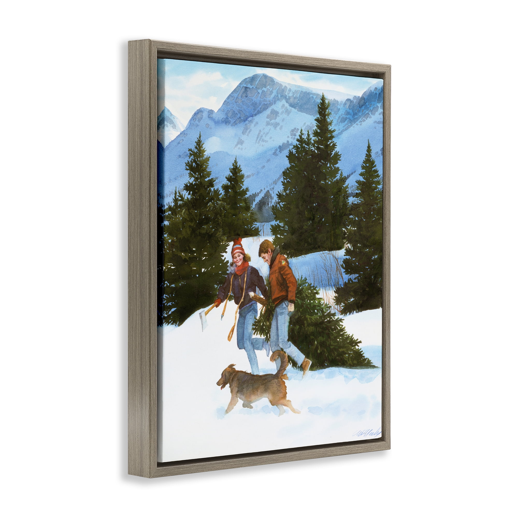 Couple Bringing Home Tree Brown Framed Floater Canvas Wall Art, design by Wind River Studios