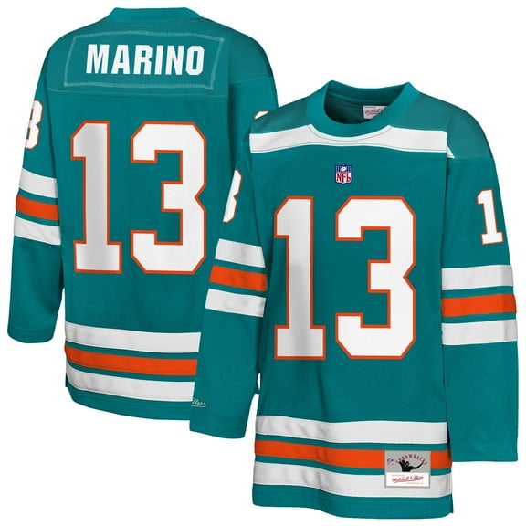 Youth Mitchell & Ness Dan Marino Aqua Miami Dolphins Hockey Fashion Jersey