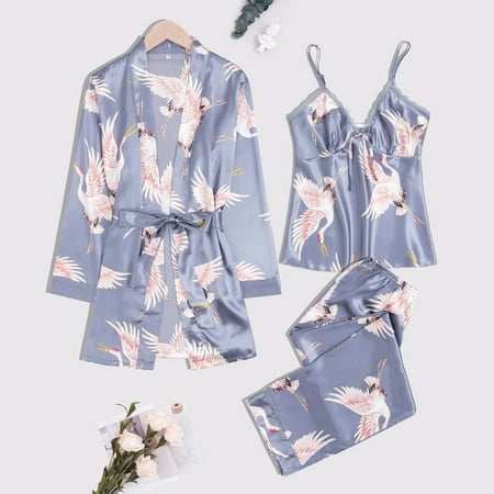 

LINMOUA Satin Silk Pajamas Women Nightdress Lingerie Robes Underwear Sleepwear Sexy