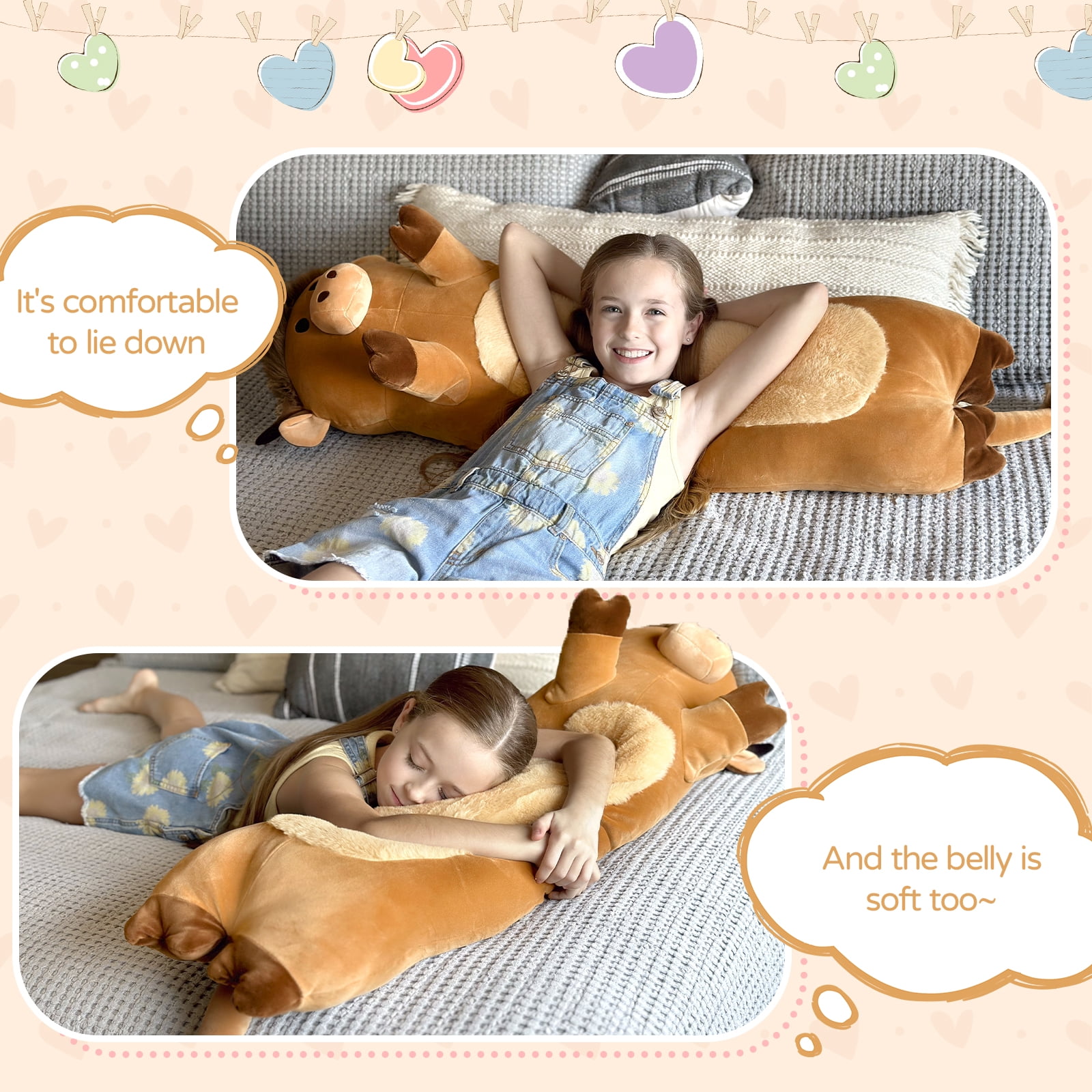 MorisMos 43" Cute Highland Cow Stuffed Animal,Soft Long Highland Cow Plush Pillow
