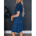 thumbnail image 2 of Women's Button Down Denim Babydoll Dress Lapel Collar Short Sleeve Flowy Tiered Ruffle Jeans Midi Dress, 2 of 4