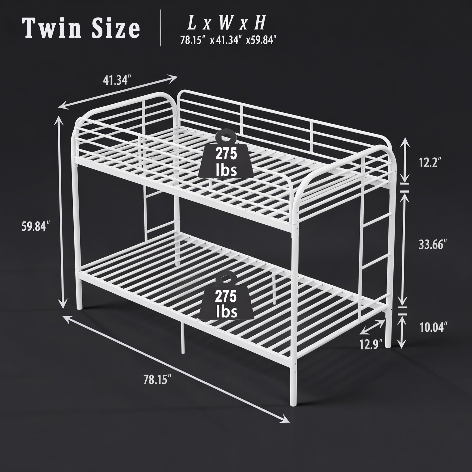 MAYEERTY Twin Over Twin Metal Bunk Bed, Low Profile Steel Bed Frame with Ladder for ids Teens Adults Bedroom Dorm