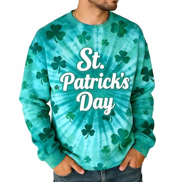 Camiseta de Cuello de Tripulación de Manga Larga de los Hombres de San Patricio Día de Impresión, sin Capucha
