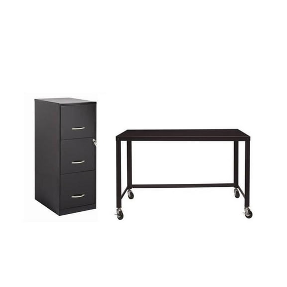 2 Piece Office Set with Desk and Filing Cabinet in Black