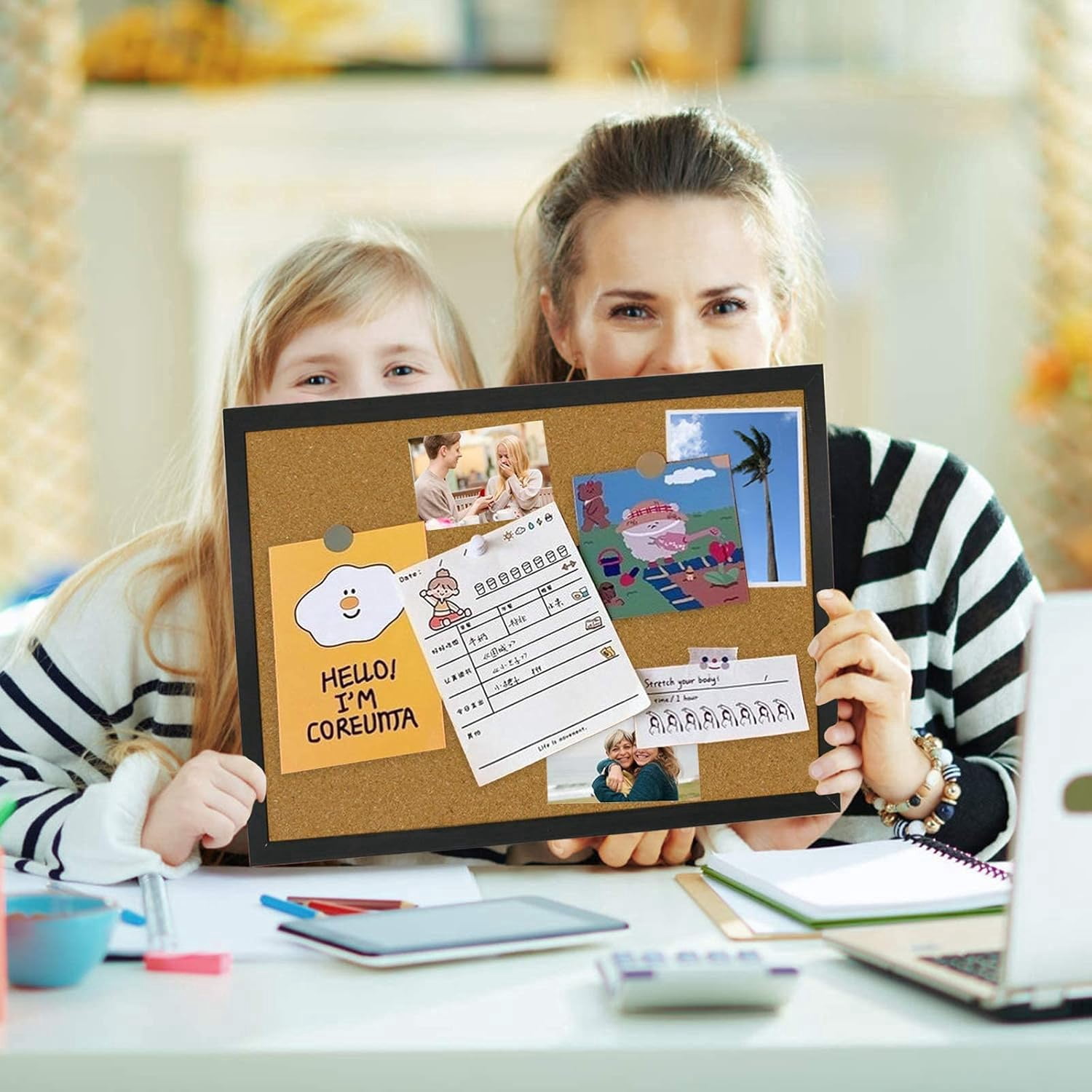Cork Bulletin Board 17.7"X 13.3", Notice Pin, Ideal for Office & Home Decor, School Message or Vision